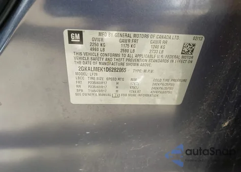 2013 GMC Terrain Sle-1 из США, поврежденный, VIN 2GKALMEK1D6282065